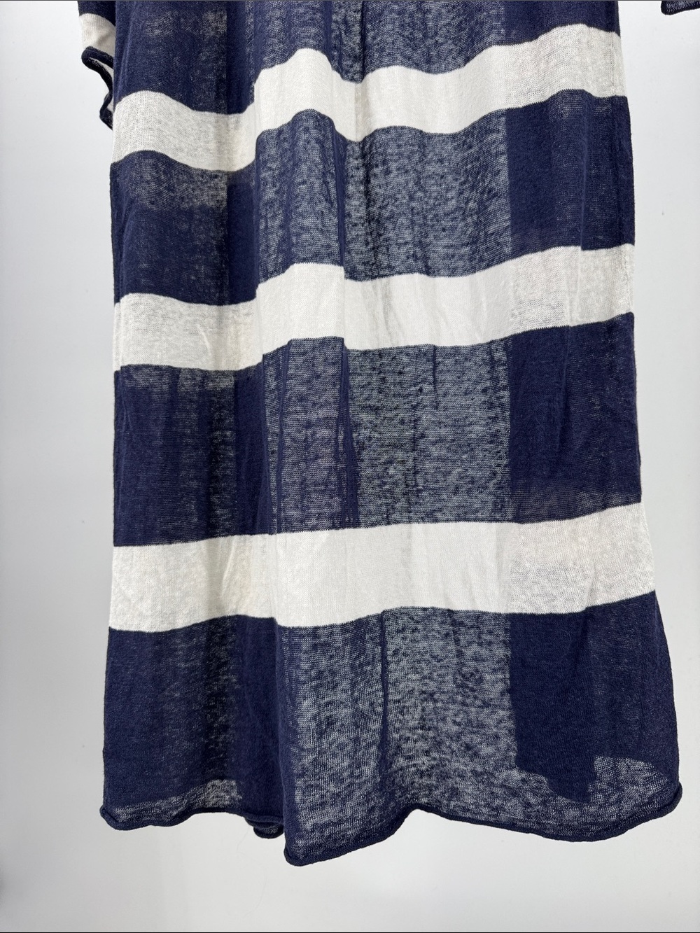 Chico's Navy White Striped Lightweight open front duster cardigan linen M stripe - Picture 5 of 10
